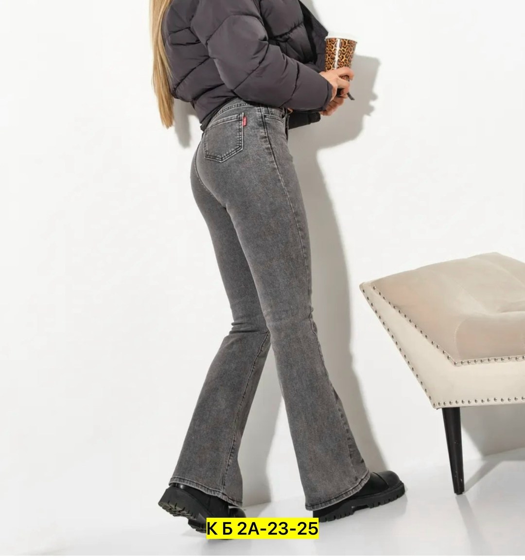 джинсы клеш женские,джинсы женские 7007 "однотонные-клеш № 1" серые,джинсы женские клеш с высокой посадкой,женские джинсы,джинсы клёш
