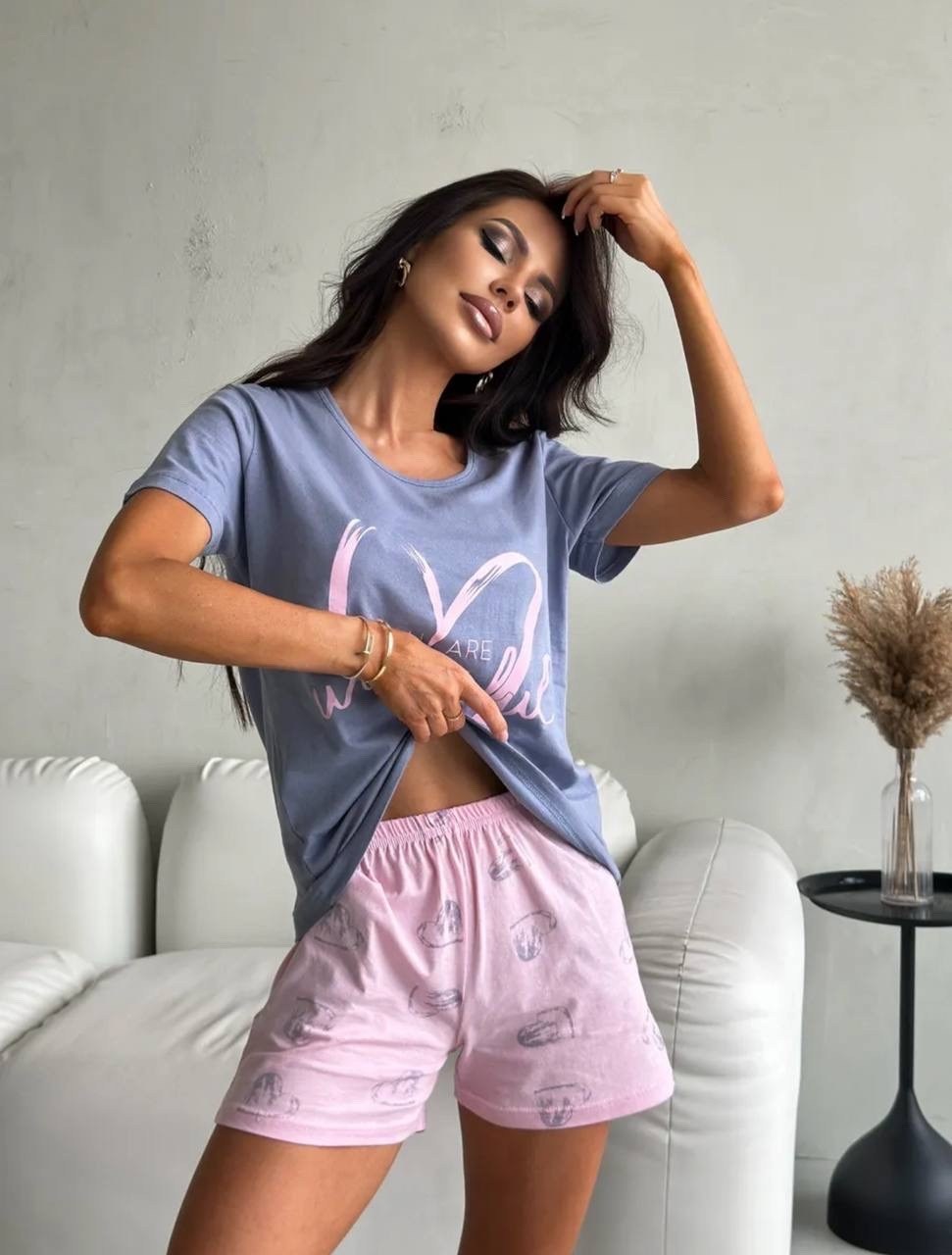 пижама женская с шортами и футболкой,пижама женская с шортам,пижама с шортами летняя,пижама женская,пижама женская домашний комплект