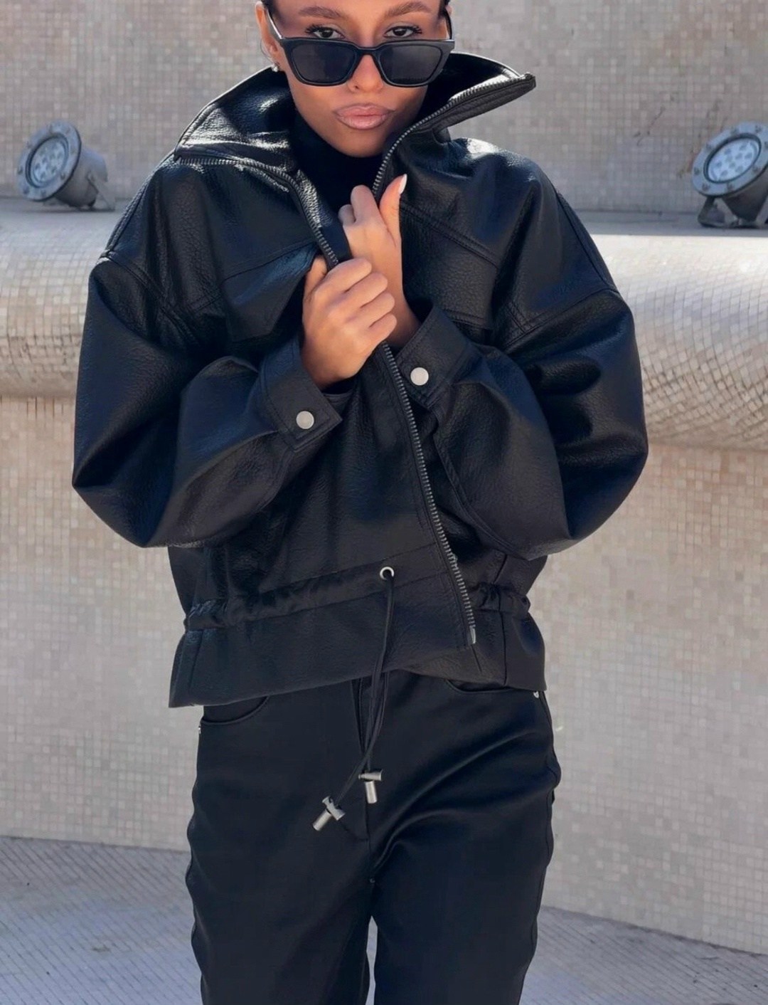 кожаная куртка,женская кожаная куртка,куртка-косуха из искусственной кожи оверсайз zarina,куртка-косуха из искусственной кожи оверсайз,куртка из искусственной кожи женская