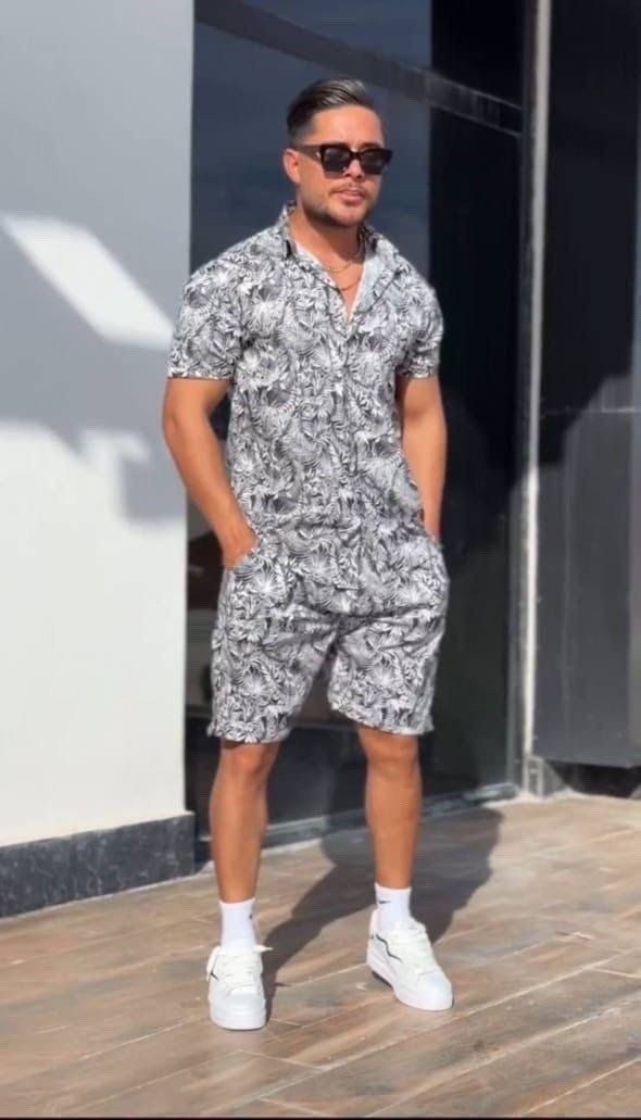 мужской летний костюм с шортами,гавайская рубашка мужская,мужская мода,пляжная рубашка,мужской костюм с шортами