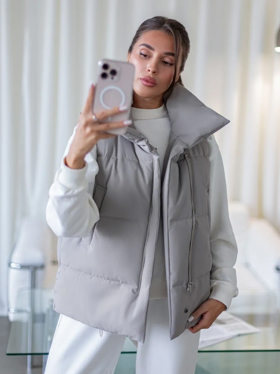 жилетка женская,стильная жилетка,жилет женский,жилетка утепленная болоньевая безрукавка v&d fashion,жилет