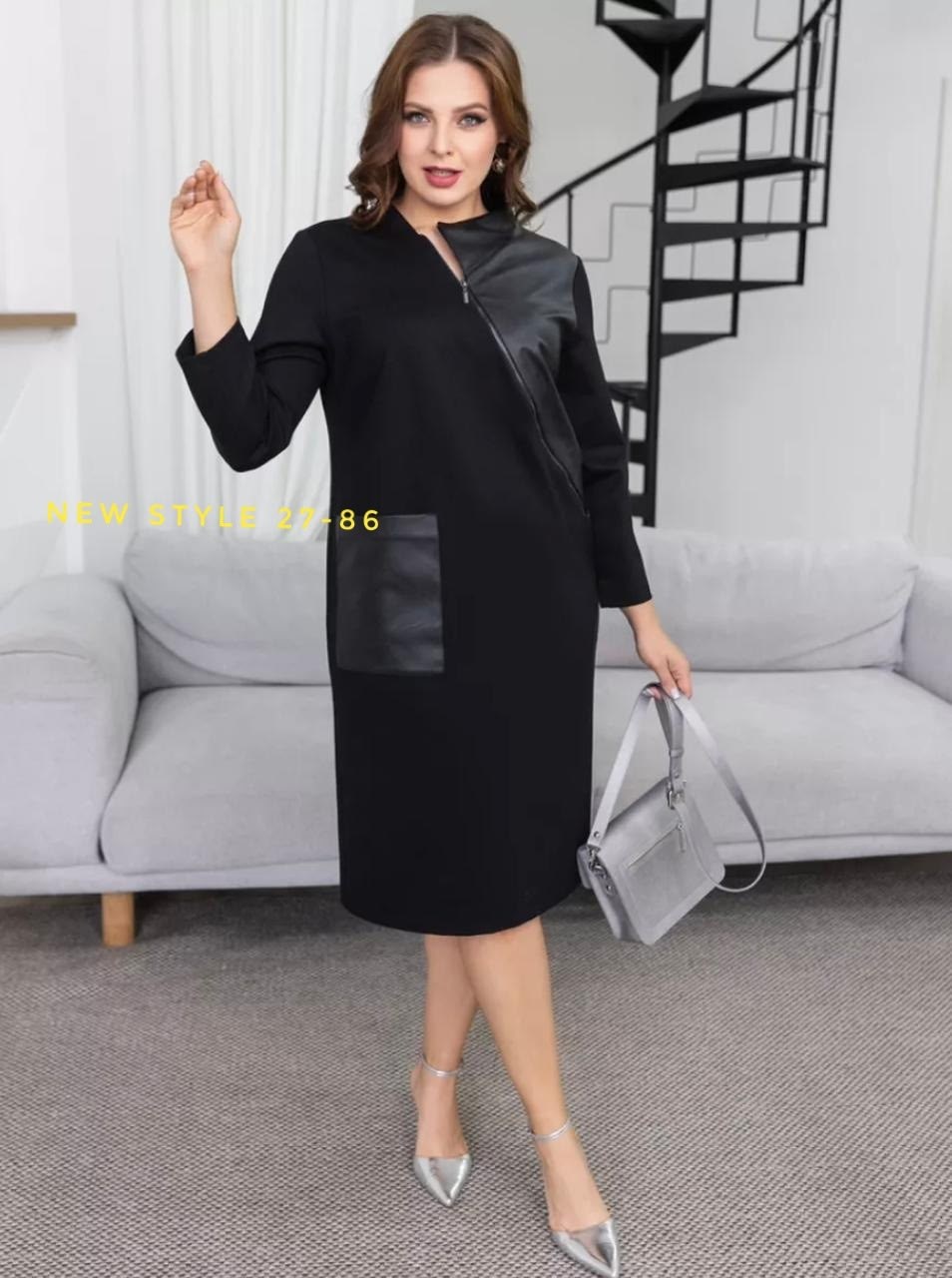 платье трикотажное с кожаными вставками в офис,платье женской,платье,платье с кожаными вставками,стильное платье