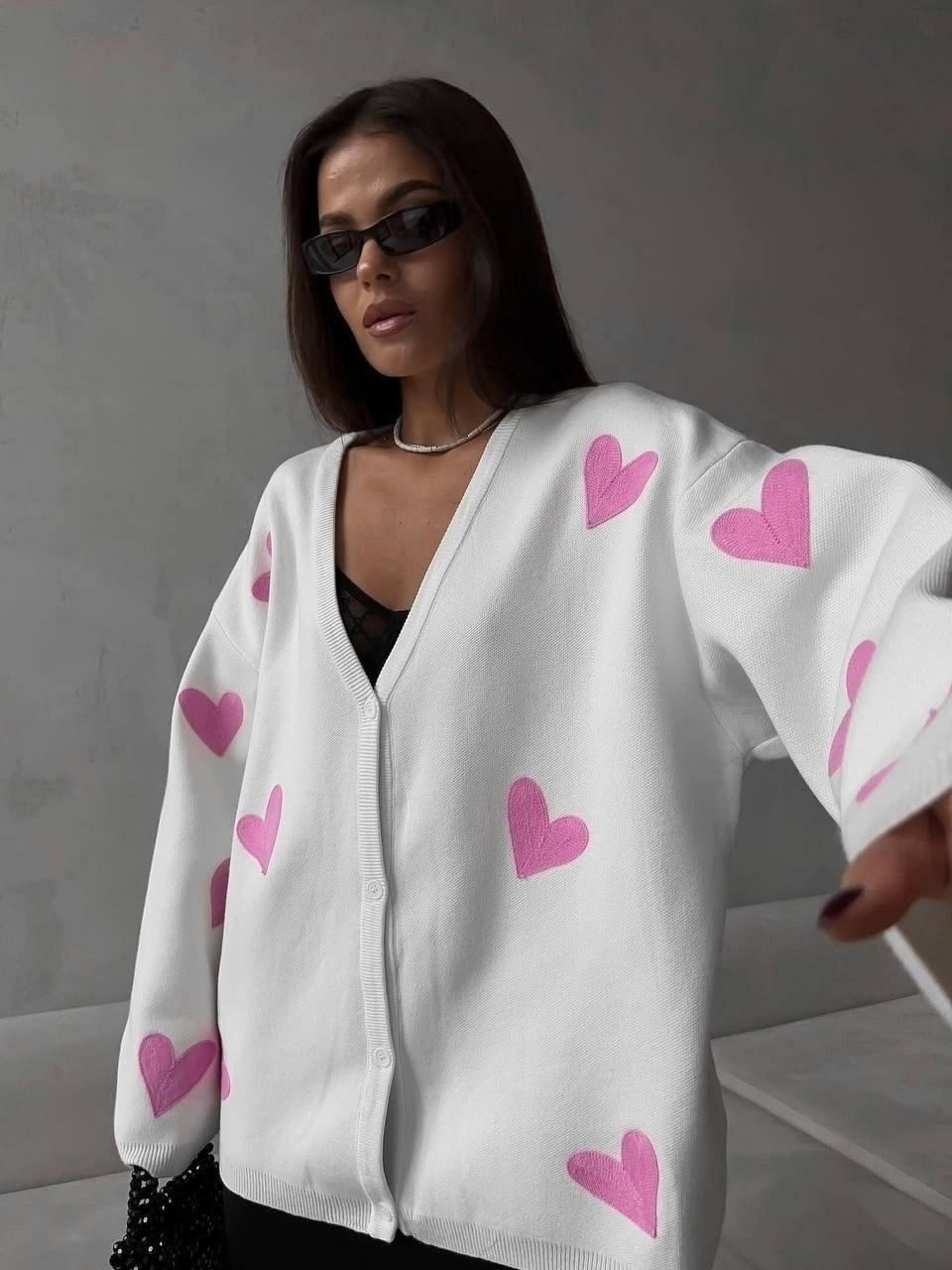 женский трикотажный кардиган с,кофта женская,кардиган с сердечками,кофта кардиган