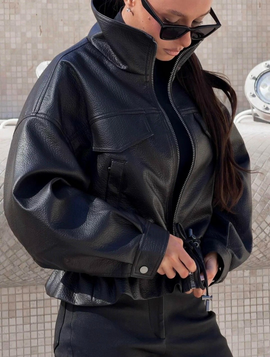 кожаная куртка,женская кожаная куртка,куртка-косуха из искусственной кожи оверсайз zarina,куртка-косуха из искусственной кожи оверсайз,куртка из искусственной кожи женская