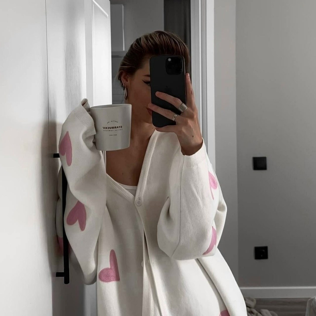 женский трикотажный кардиган с,кофта женская,кардиган с сердечками,кофта кардиган