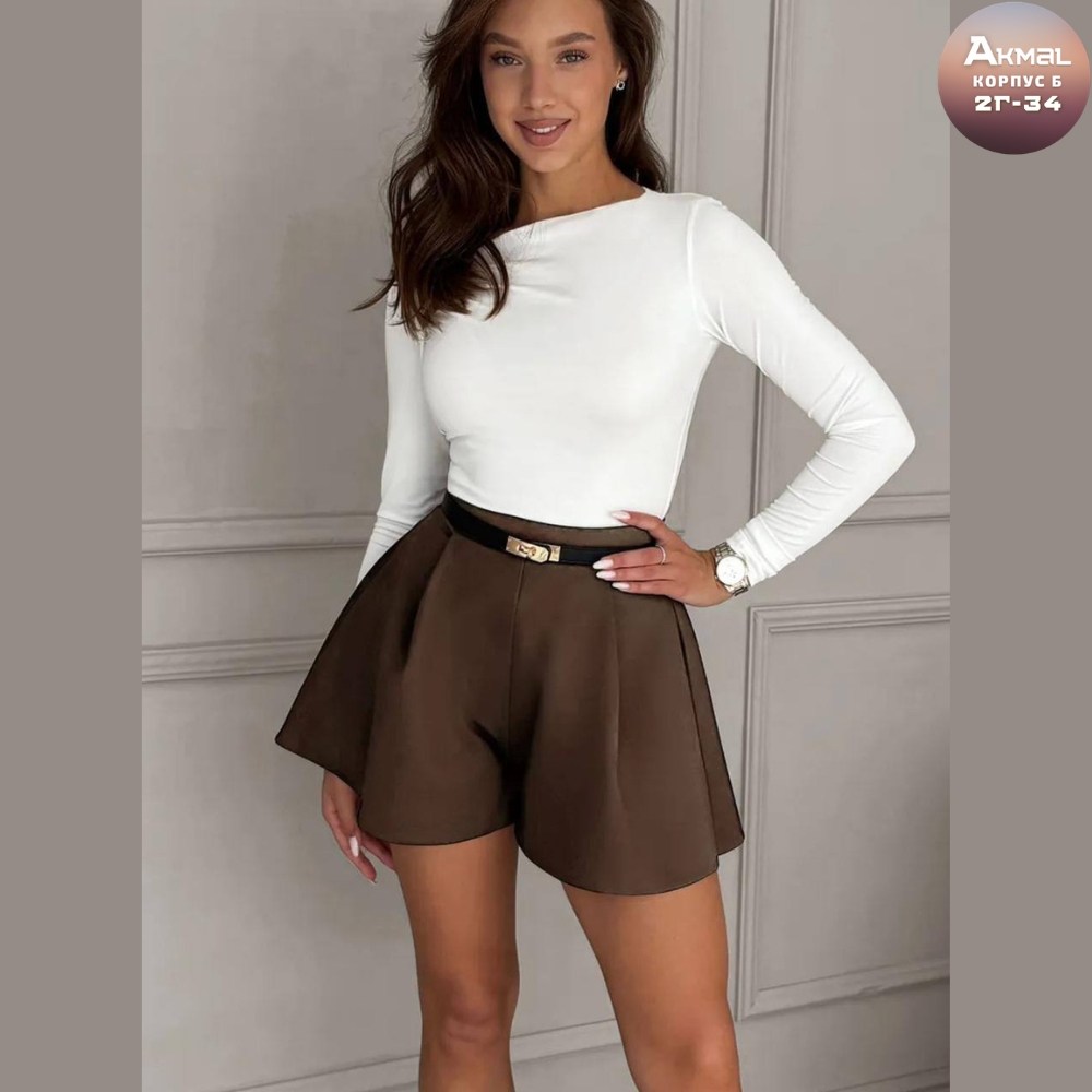 юбка-шорты женский viva nadia серо-коричневый,юбка шорты женская,юбка-шорты,юбка шорты базовая,юбка шорты в складку viva nadia