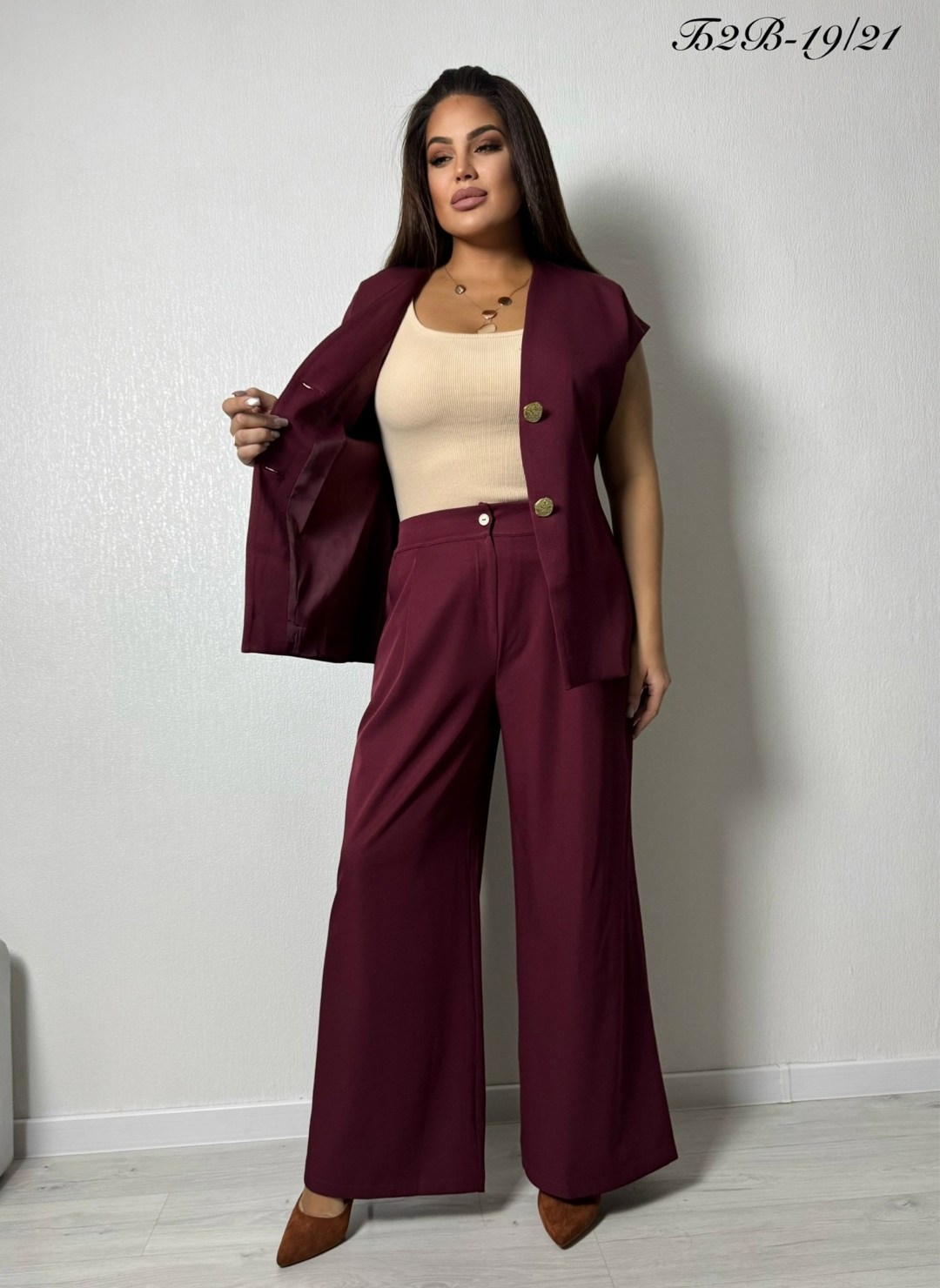 брючный костюм,костюм женский,костюм двойка женская,брючный женский костюм,брючный комплект nikva 725-2 бордо