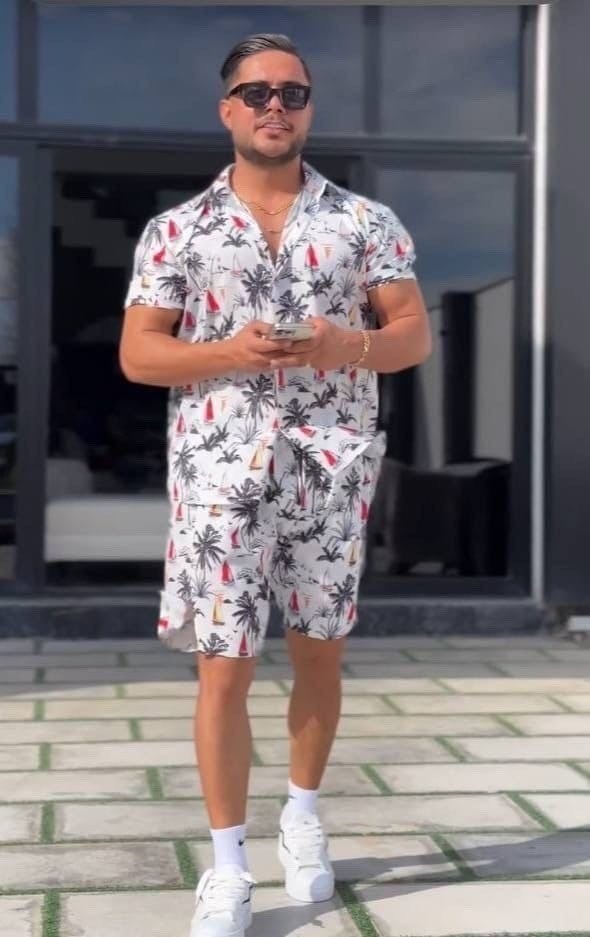 мужской летний костюм с шортами,гавайская рубашка мужская,мужская мода,пляжная рубашка,мужской костюм с шортами