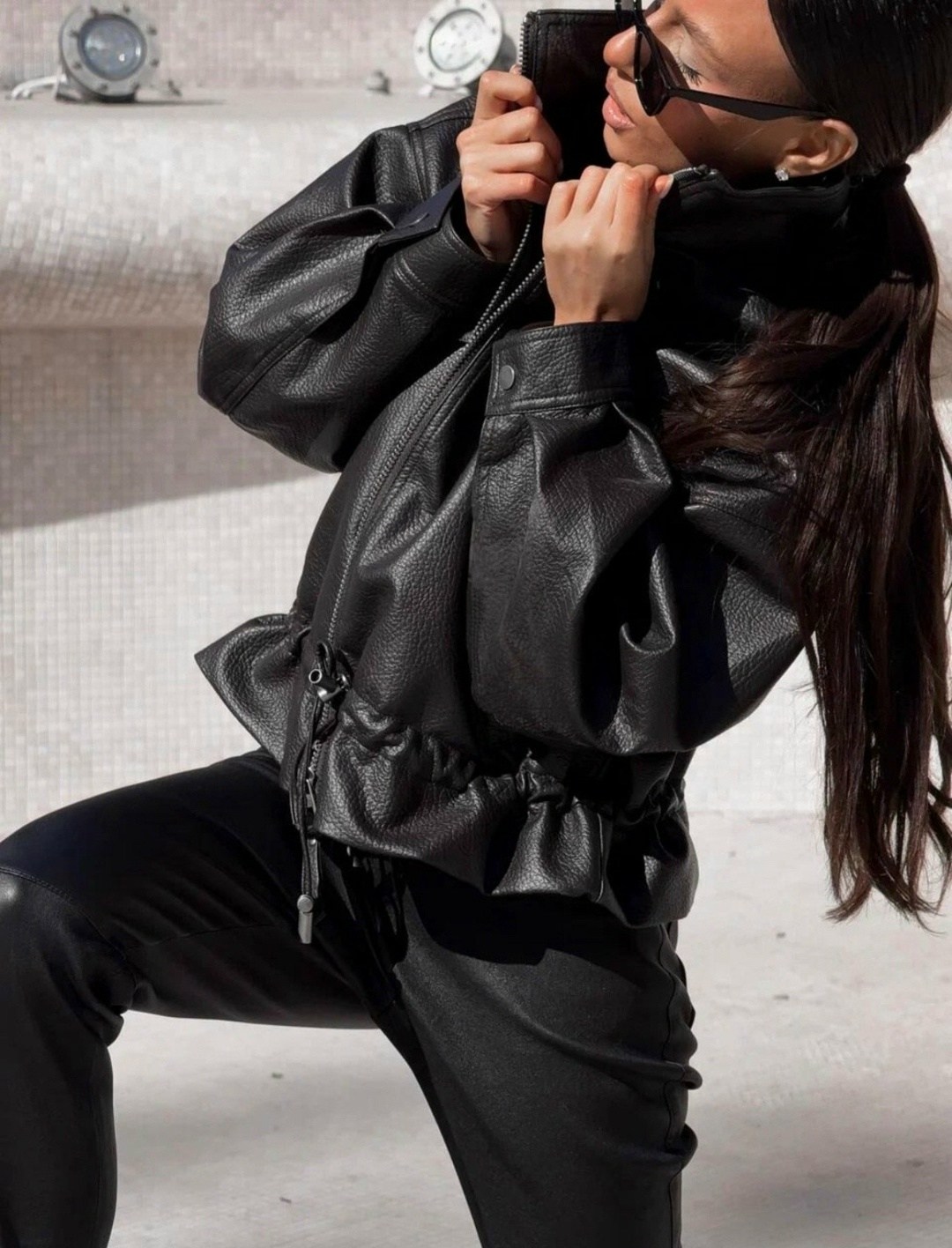 кожаная куртка,женская кожаная куртка,куртка-косуха из искусственной кожи оверсайз zarina,куртка-косуха из искусственной кожи оверсайз,куртка из искусственной кожи женская