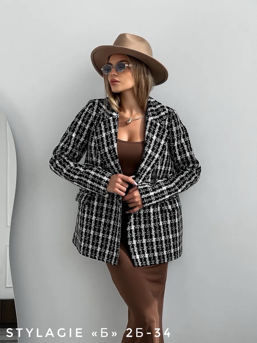 пиджак твидовый в клетку,пиджак твидовый в клетку приталенный жакет provocanto,жакет пиджак твидовый,женский твидовый пиджак,твидовый жакет