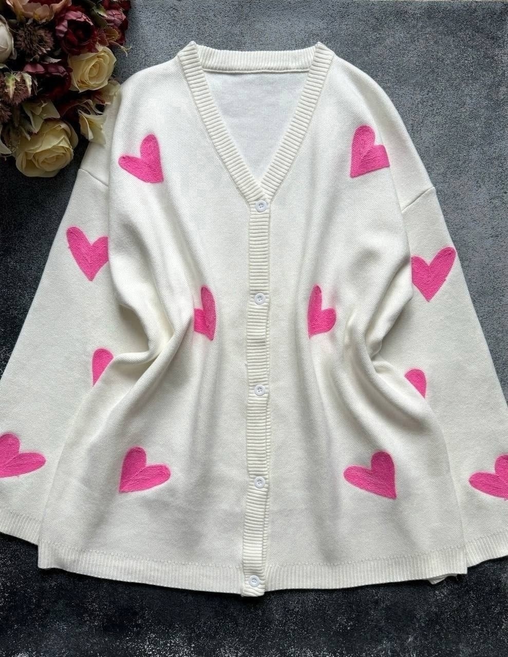 женский трикотажный кардиган с,кофта женская,кардиган с сердечками,кофта кардиган