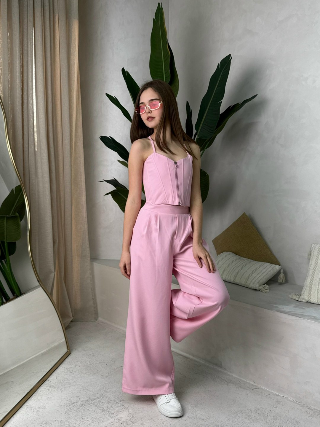 модные костюмы,брючный костюм,стильные костюмы,женский брючный костюм,костюм льняной летний брючный с жилетом и брюками паллацо by fiola