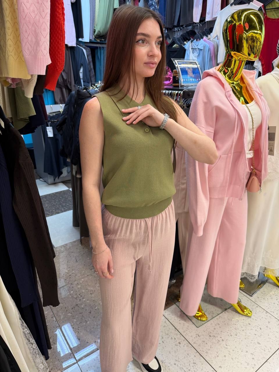 шелковые брюки палаццо,одежда брюки,костюм с брюками,брюки женские зеленые