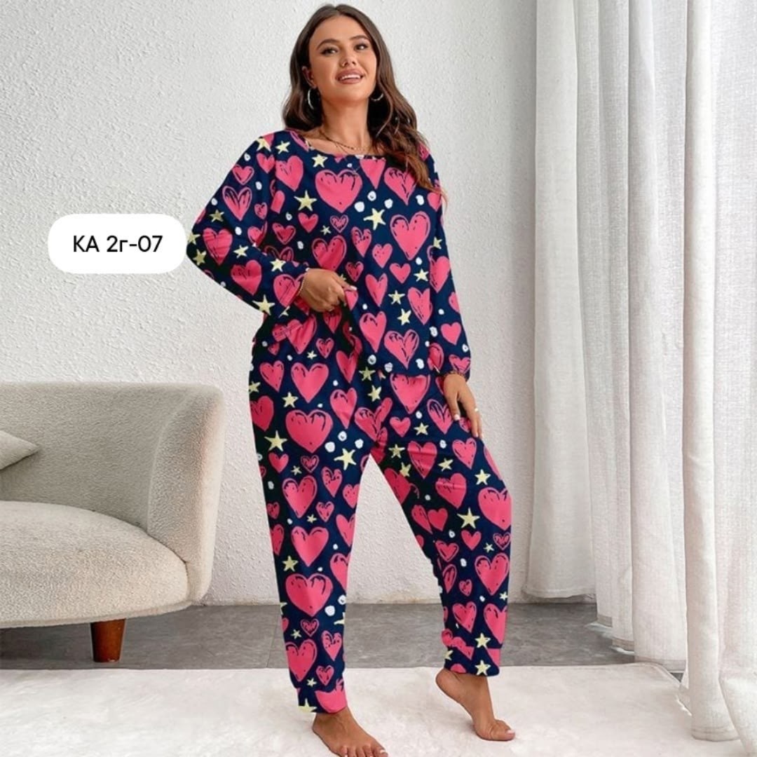 пижама женская,пижамный комплект больших размеров,комплект одежда для дома,пижама с принтом сердечка shein размера плюс,домашняя одежда пижама
