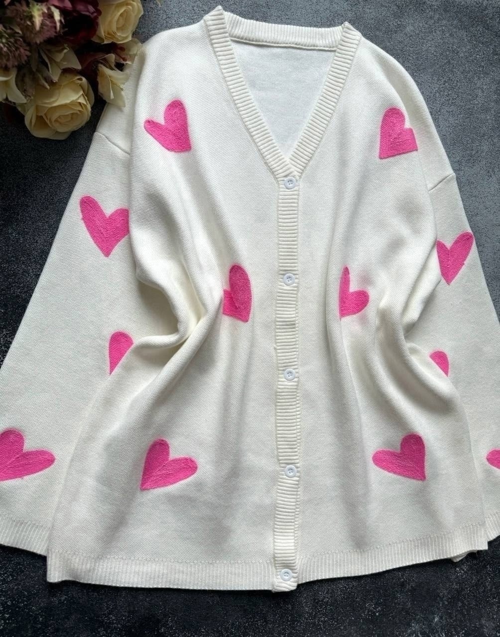 женский трикотажный кардиган с,кофта женская,кардиган с сердечками,кофта кардиган