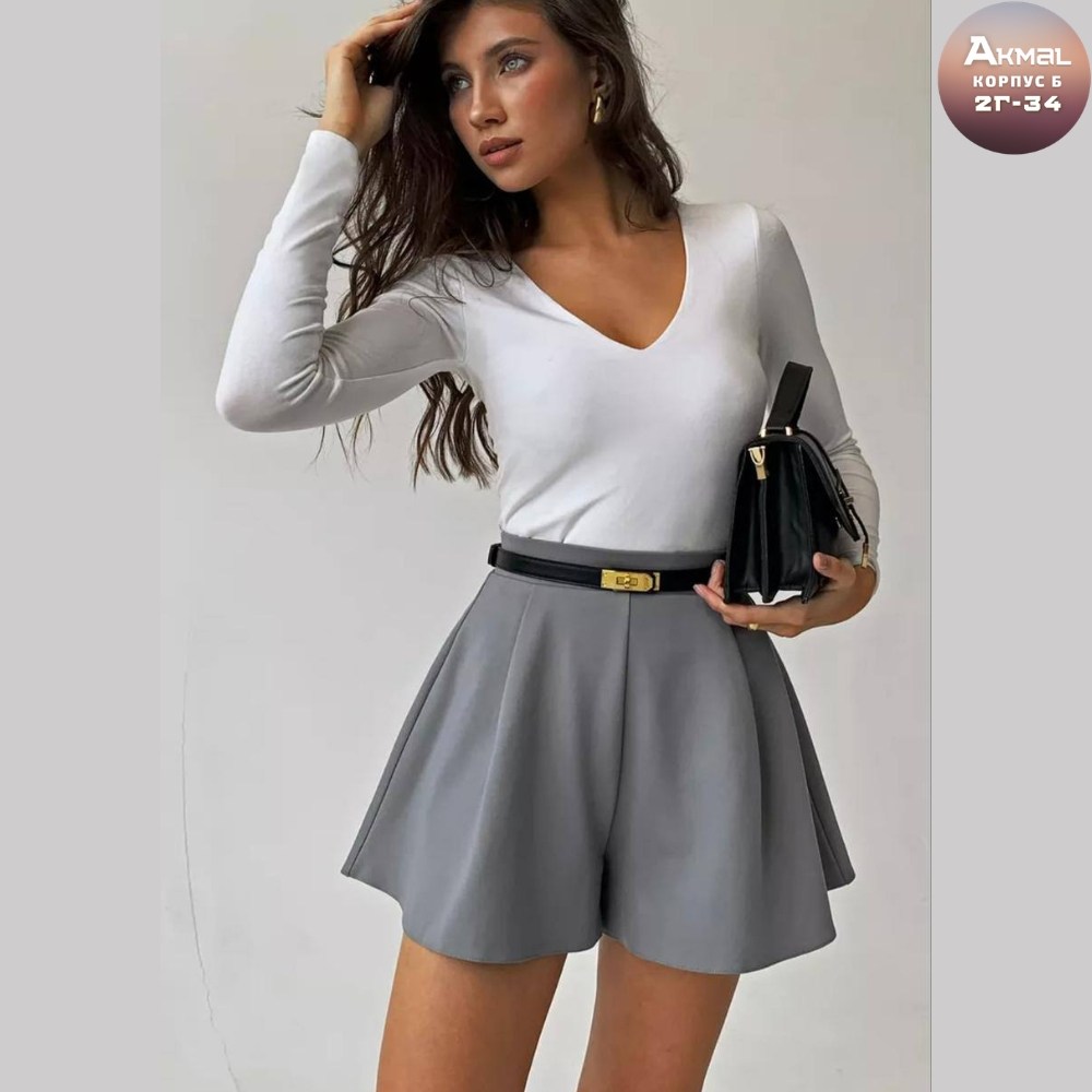 юбка-шорты женский viva nadia серо-коричневый,юбка шорты женская,юбка-шорты,юбка шорты базовая,юбка шорты в складку viva nadia