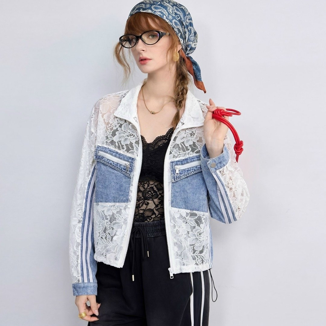 женская джинсовая куртка,джинсовая куртка с кружевом,джинсовая куртка,джинсовая кружевная куртка,модные джинсовые куртки