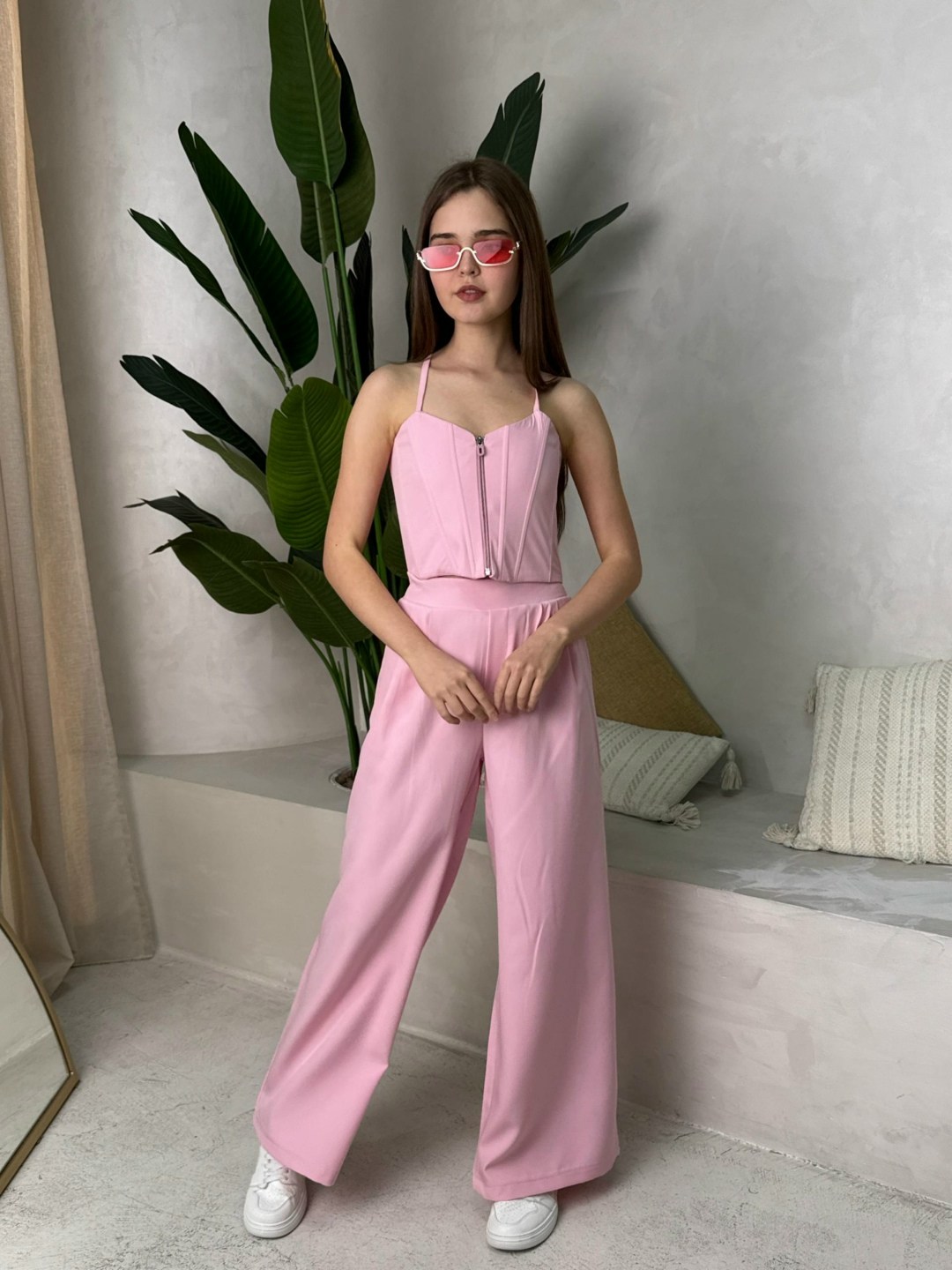 модные костюмы,брючный костюм,стильные костюмы,женский брючный костюм,костюм льняной летний брючный с жилетом и брюками паллацо by fiola