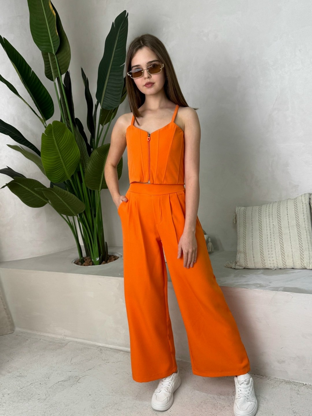 модные костюмы,брючный костюм,стильные костюмы,женский брючный костюм,костюм льняной летний брючный с жилетом и брюками паллацо by fiola