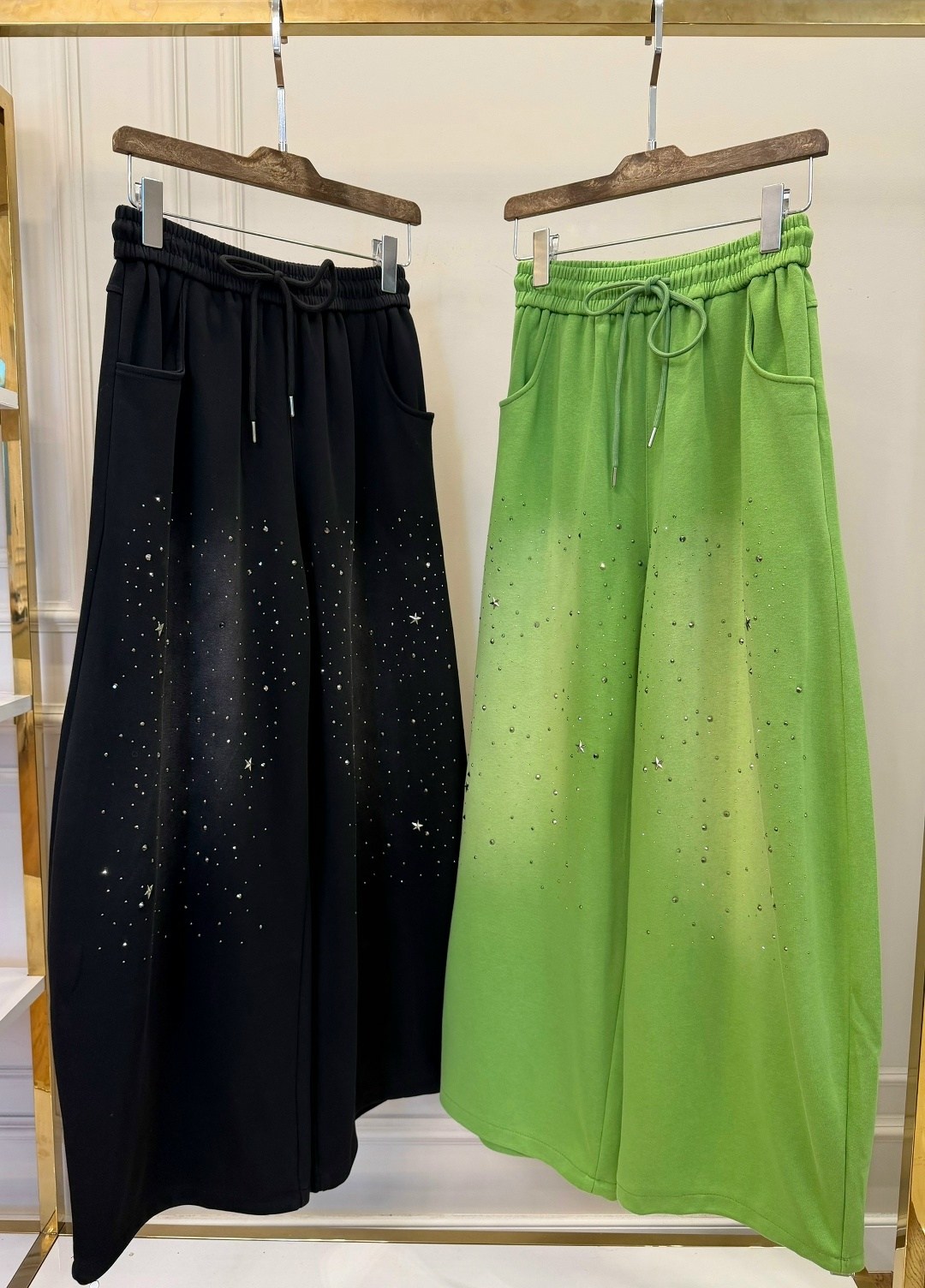 брюки со стразами,штаны со стразами,женский брюки,брюки модные,широкие брюки