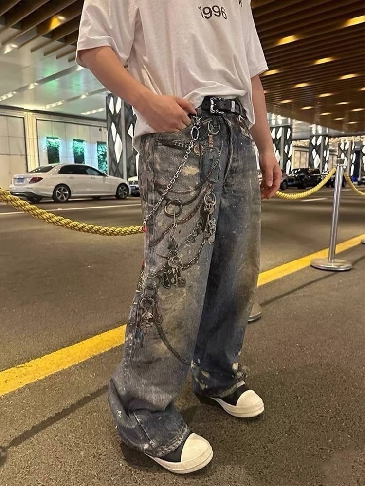 мешковатые джинсы,мужские джинсы,джинсы широкие,джинсы с принтом,джинсовые брюки