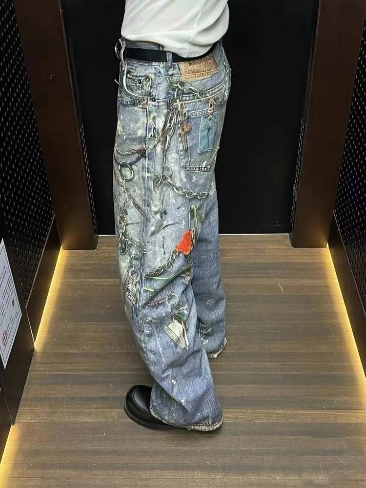 мешковатые джинсы,мужские джинсы,джинсы широкие,джинсы с принтом,джинсовые брюки