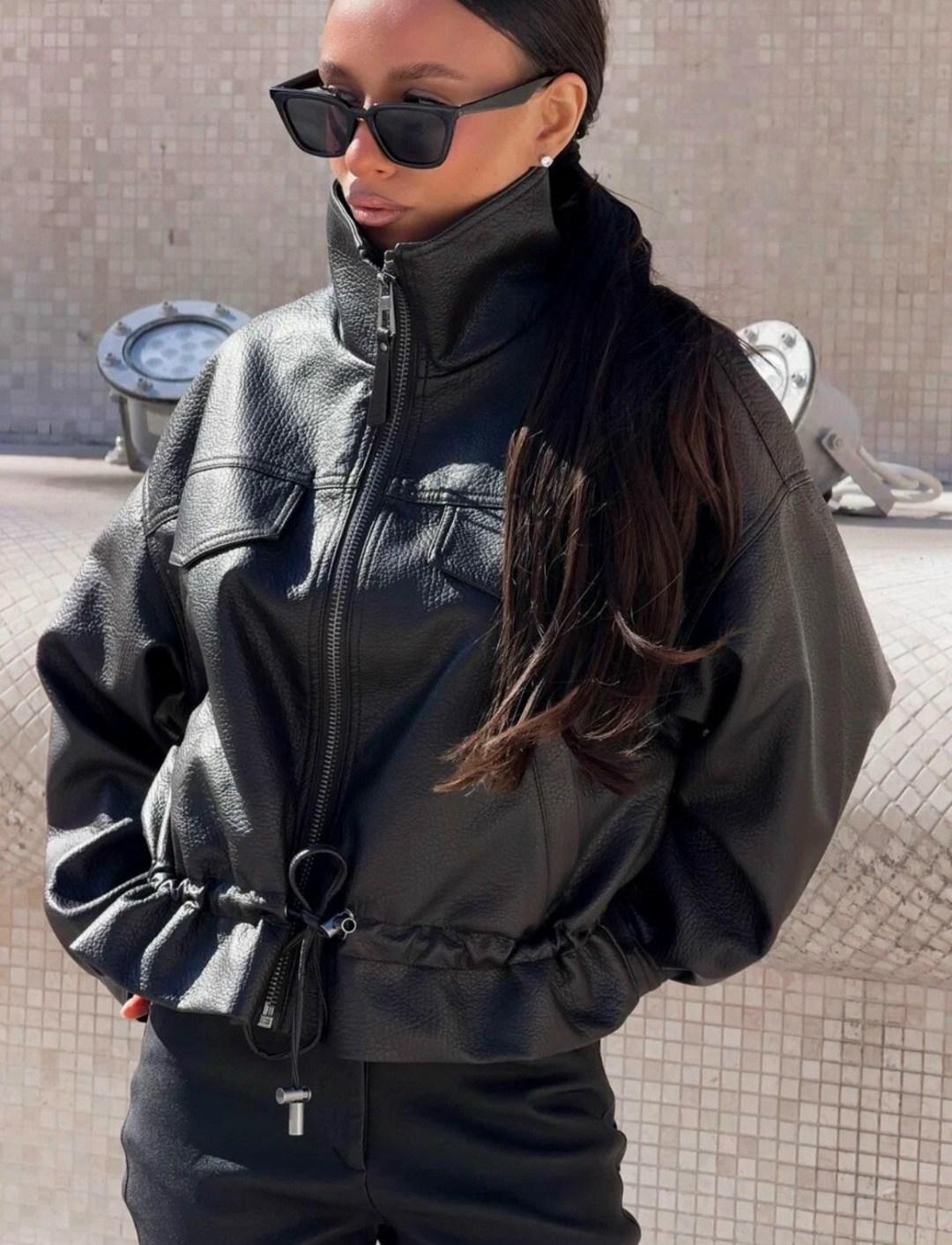 кожаная куртка,женская кожаная куртка,куртка-косуха из искусственной кожи оверсайз zarina,куртка-косуха из искусственной кожи оверсайз,куртка из искусственной кожи женская