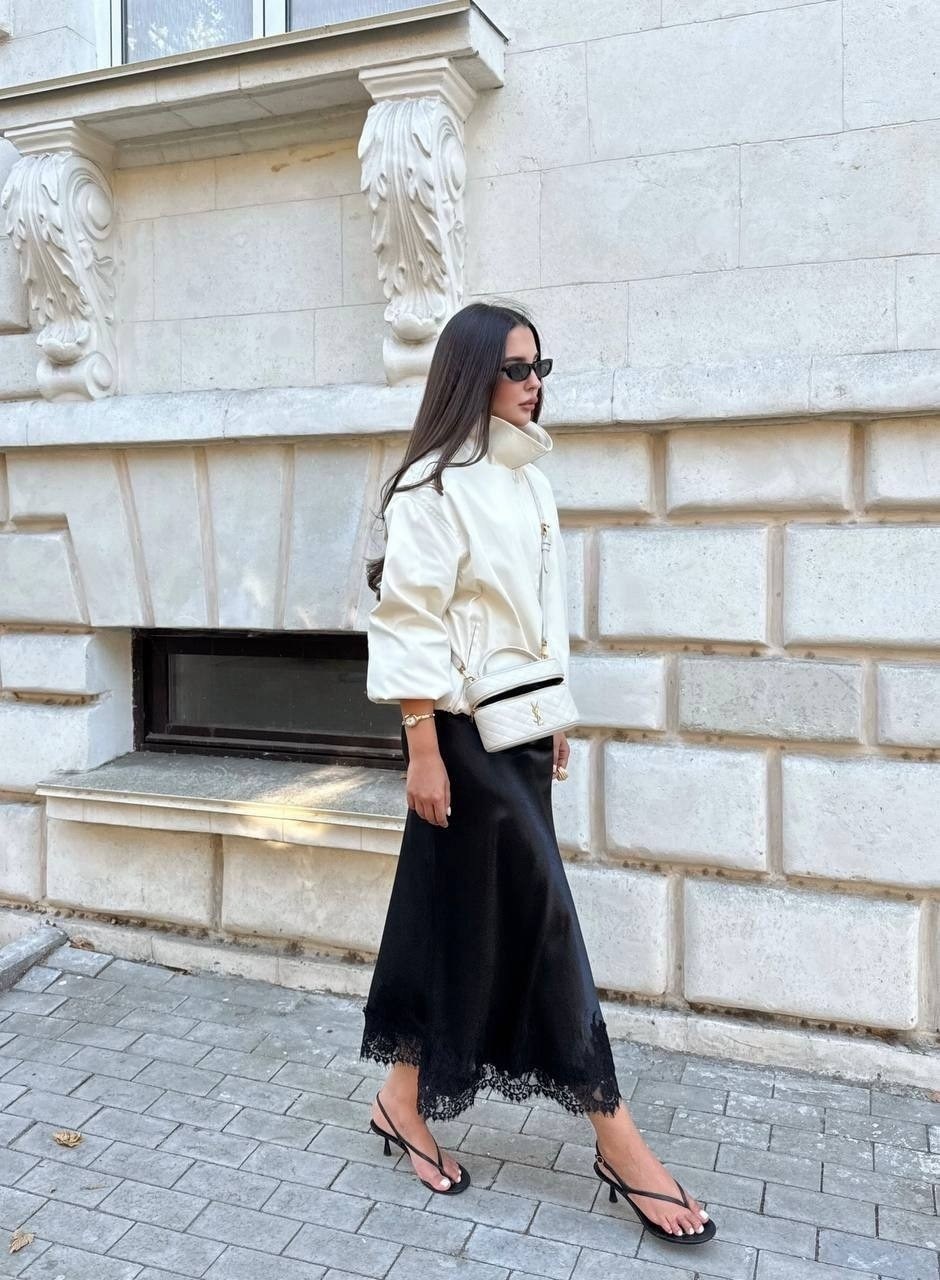 юбка с кружевами,юбка в бельевом стиле,пальто приталенное,атласная юбка с кружевом,кружевная юбка