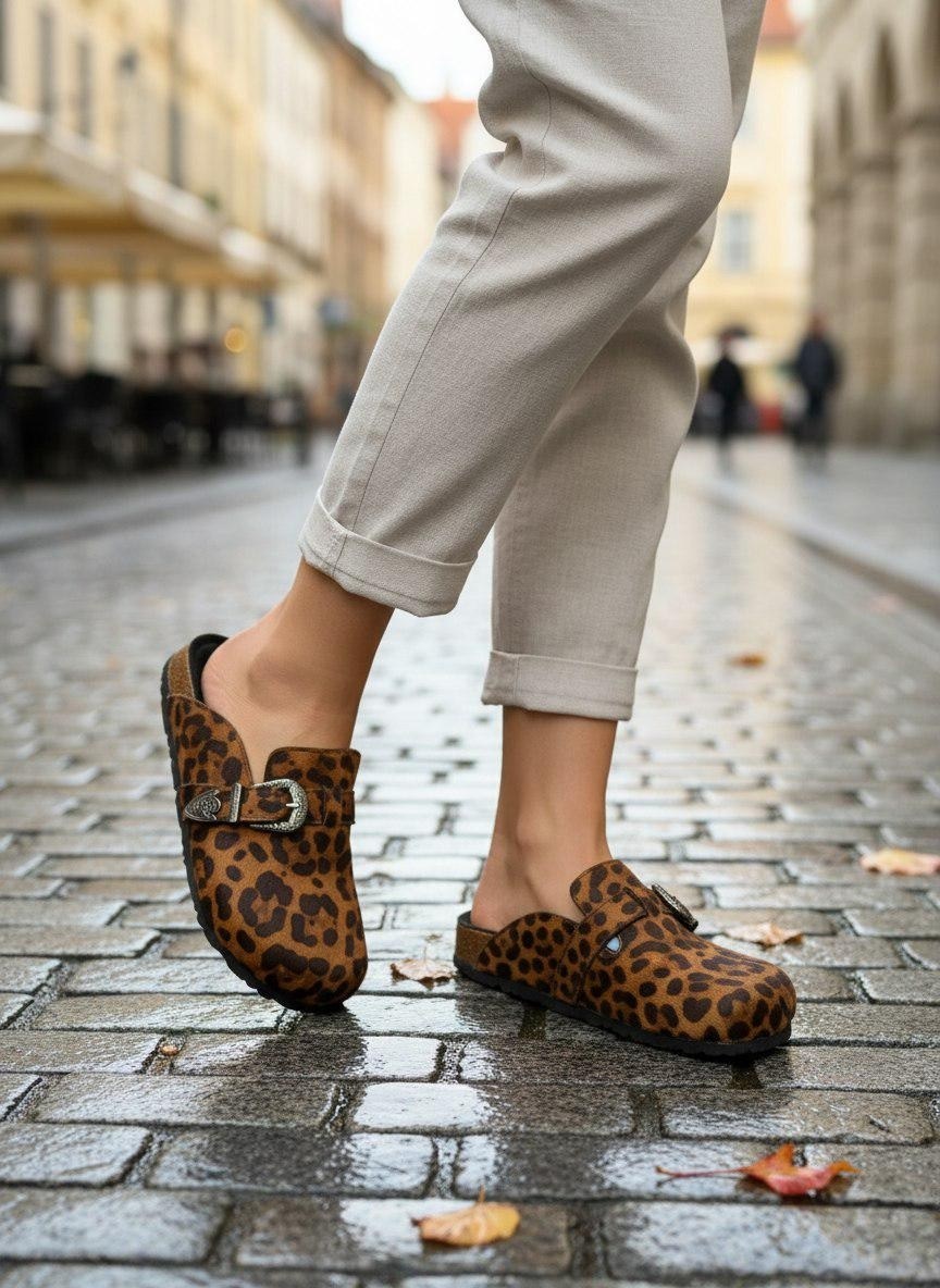 леопардовые лоферы,тапочки модные,сабо женские,женская ,мюли женские
