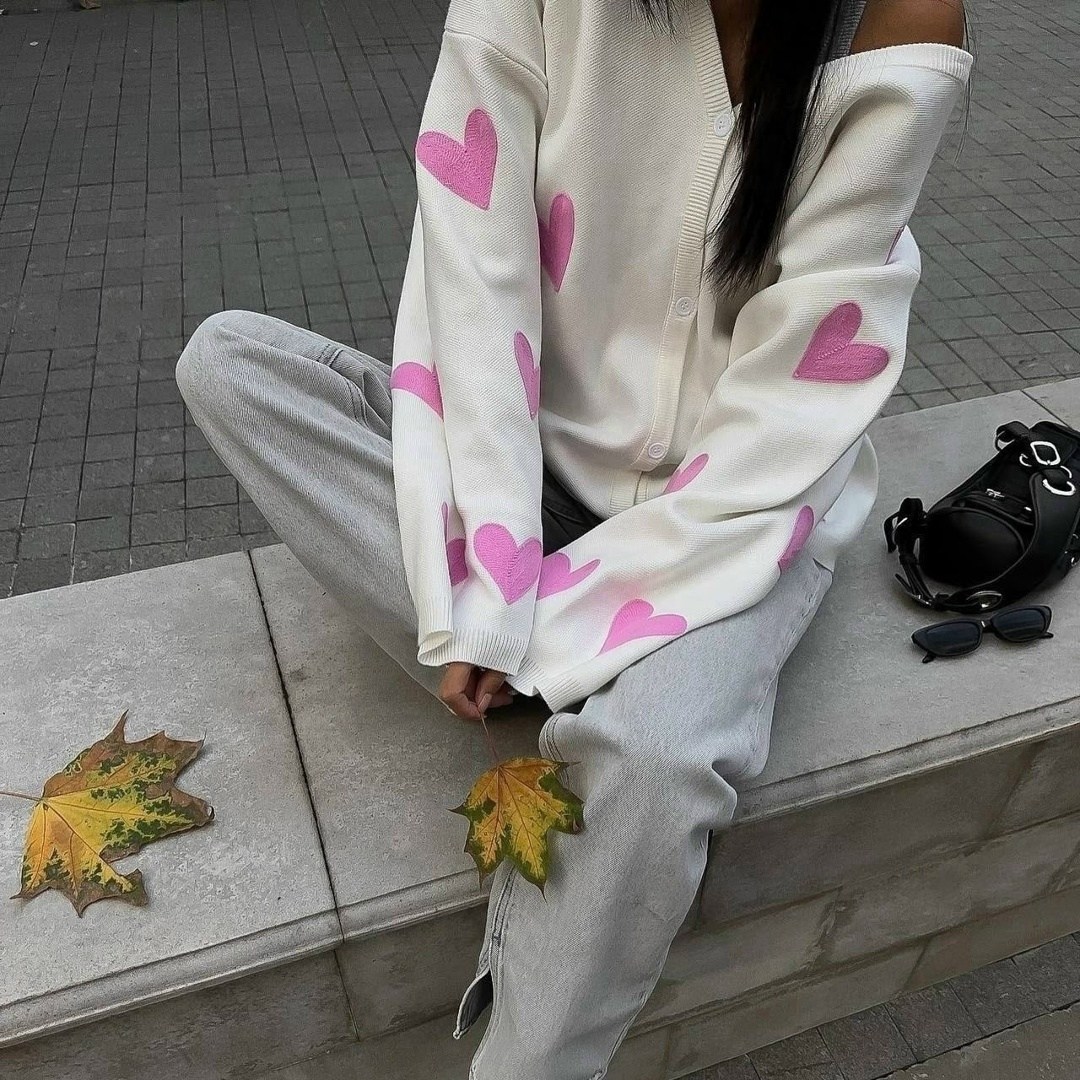 женский трикотажный кардиган с,кофта женская,кардиган с сердечками,кофта кардиган