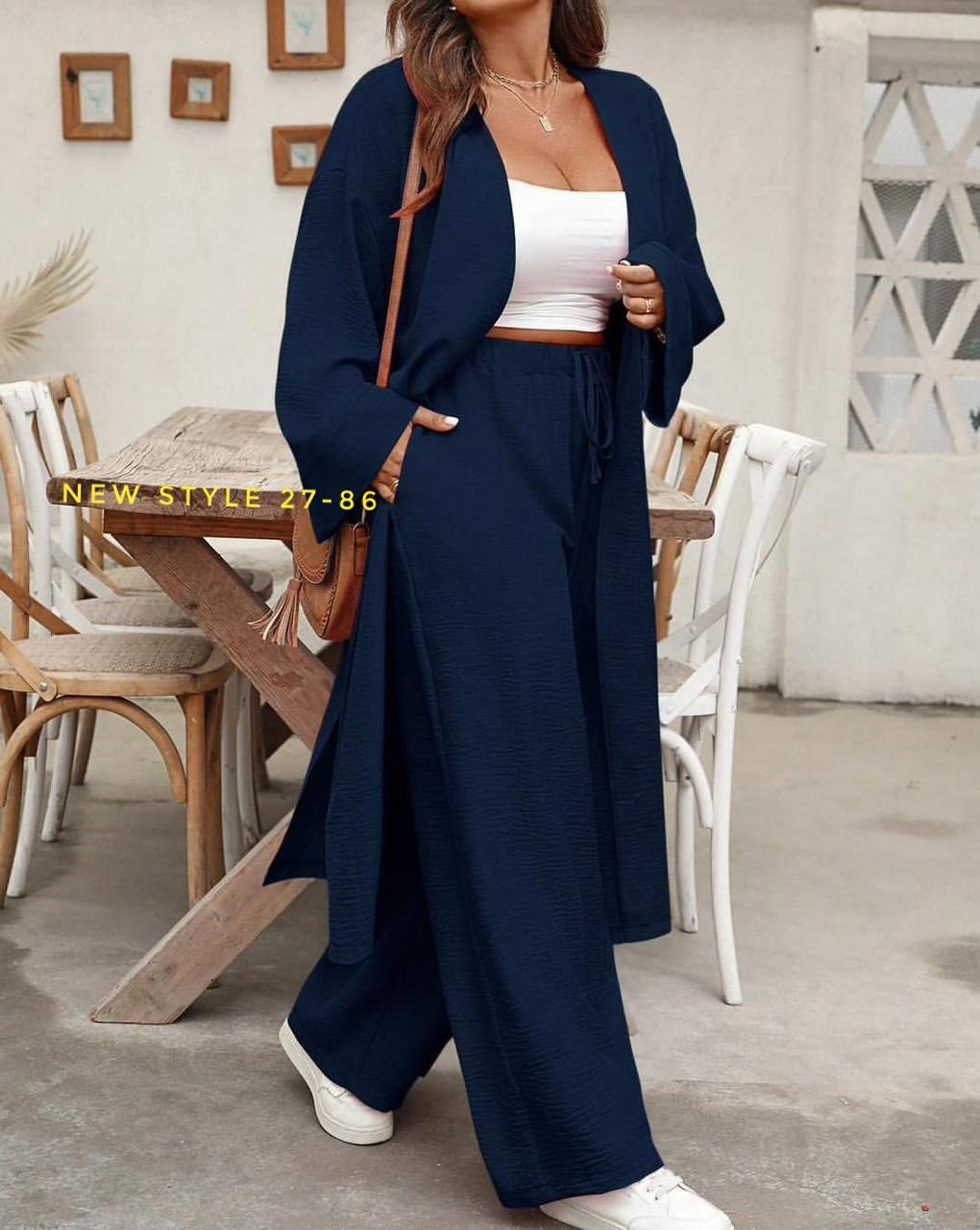 повседневный костюм,кардиган и брюки,костюм классический,длинный кардиган,повседневный комплект-двойка для весны и осени: свободный длинный кардиган и широкие брюки
