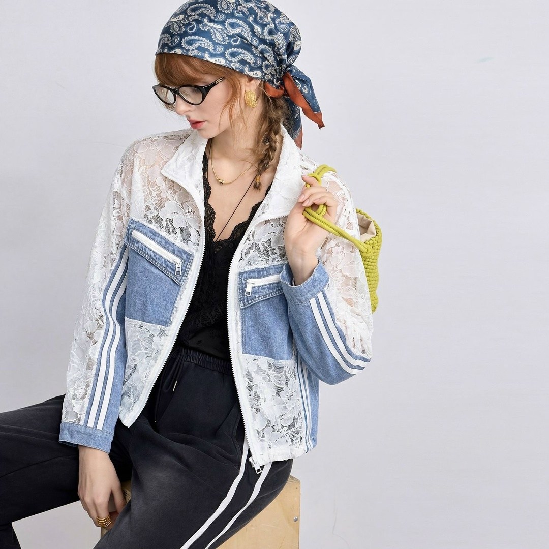 женская джинсовая куртка,джинсовая куртка с кружевом,джинсовая куртка,джинсовая кружевная куртка,модные джинсовые куртки