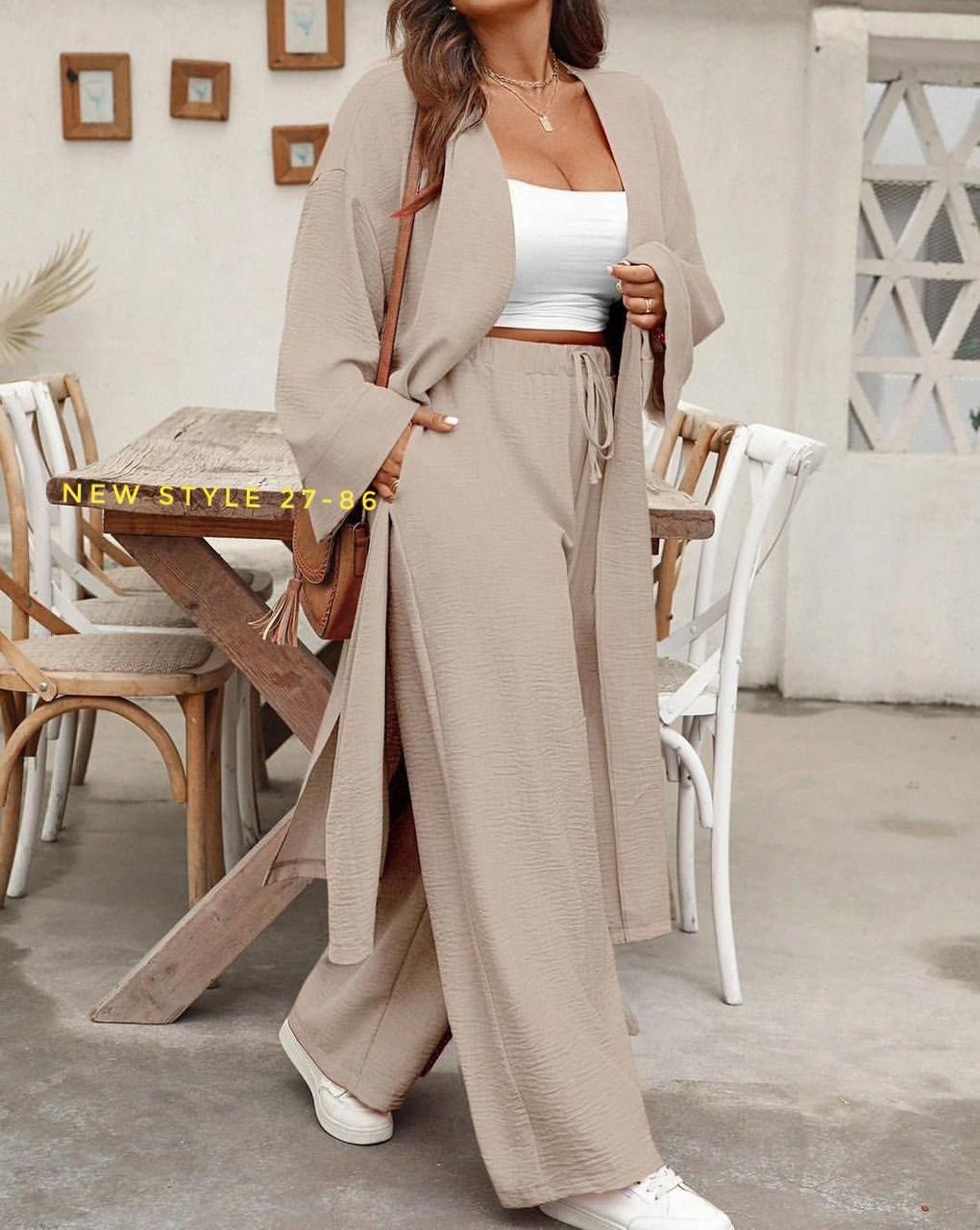 повседневный костюм,кардиган и брюки,костюм классический,длинный кардиган,повседневный комплект-двойка для весны и осени: свободный длинный кардиган и широкие брюки