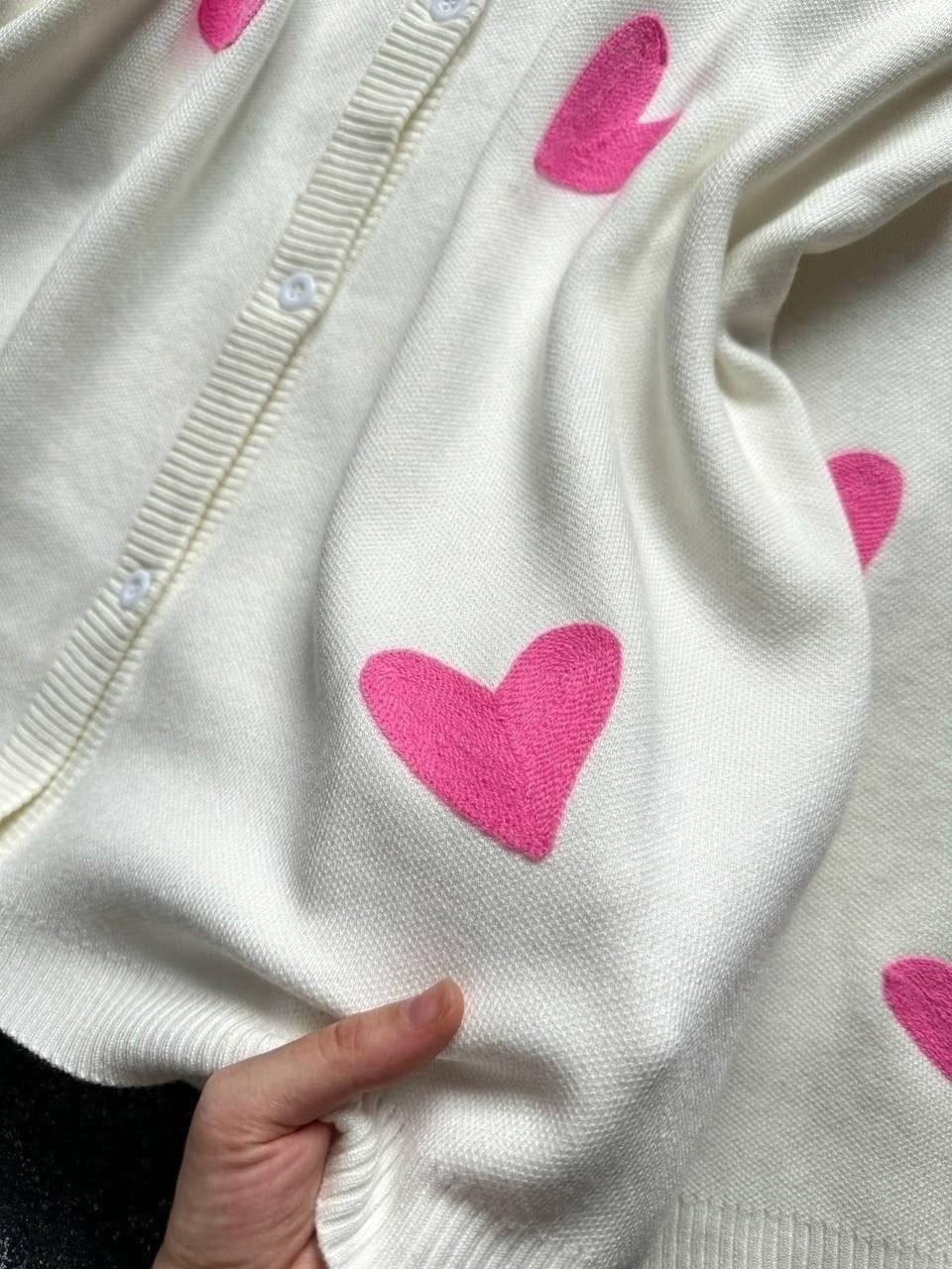 женский трикотажный кардиган с,кофта женская,кардиган с сердечками,кофта кардиган