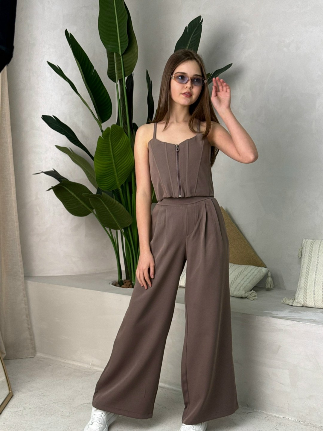 модные костюмы,брючный костюм,стильные костюмы,женский брючный костюм,костюм льняной летний брючный с жилетом и брюками паллацо by fiola