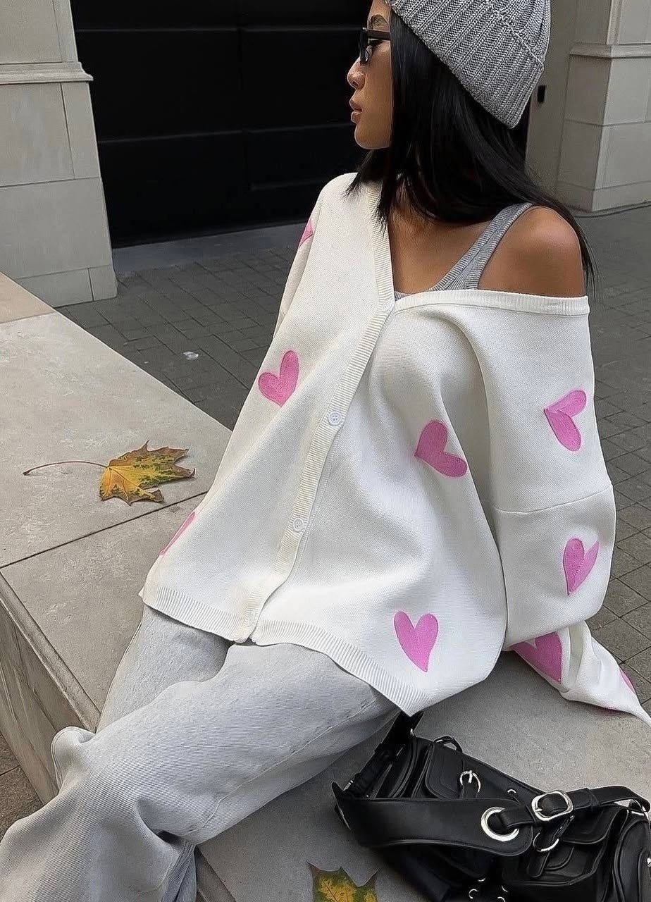 женский трикотажный кардиган с,кофта женская,кардиган с сердечками,кофта кардиган