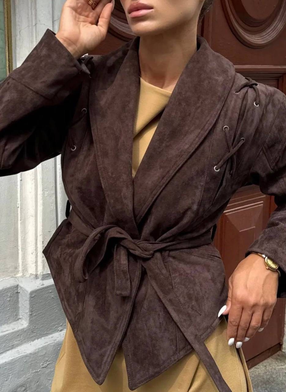 замшевая куртка,куртка замшевая женская,куртка замшевая жакет премиум x'zotic,косуха замшевая,куртка косуха замшевая коричневая с поясом tadari