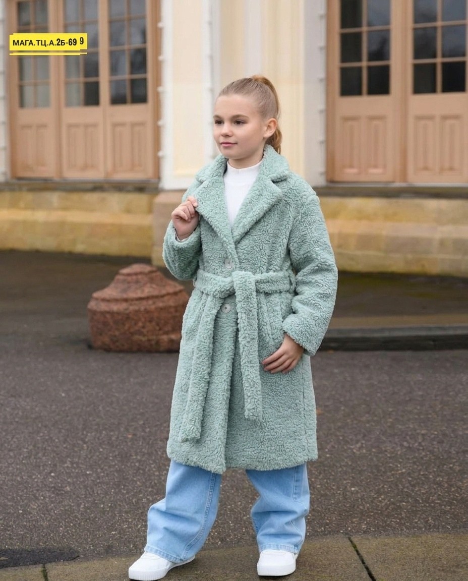 пальто из искусственного меха с поясом g'n'k,пальто стильные непоседы,пальто для девочек,пальто из искусственного меха,плюшевое пальто