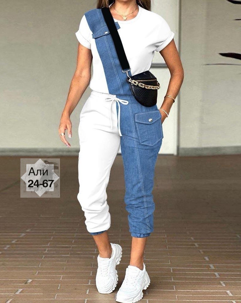 джинсовый комбинезон женский,женский костюм,женский повседневный костюм из двух,брюки на завязках,джинсовые комбинезоны
