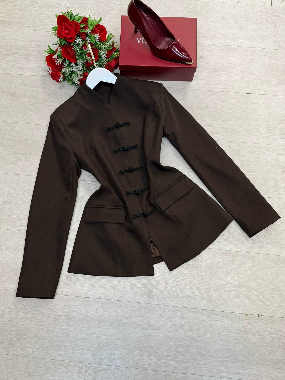 осенний черный пиджак в китайском стиле с воротником-стойкой,жакет,женский пиджак со стойкой воротником,пиджак,приталенный жакет