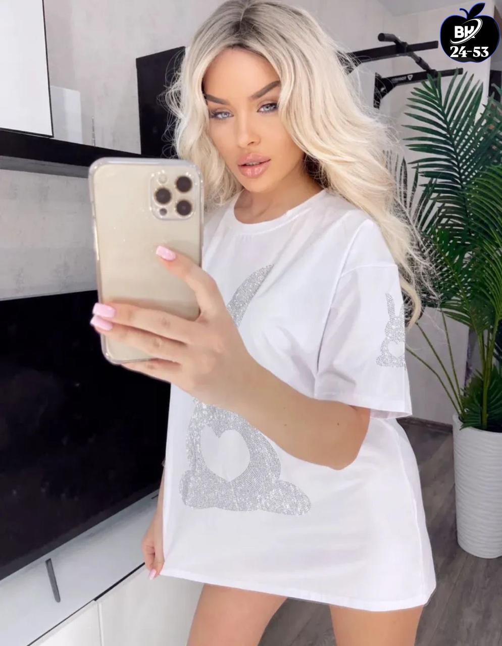 футболка оверсайз со стразам,футболки женская,футболка оверсайз с принтом со стразами,футболка женская со стразами,футболки женские стильные
