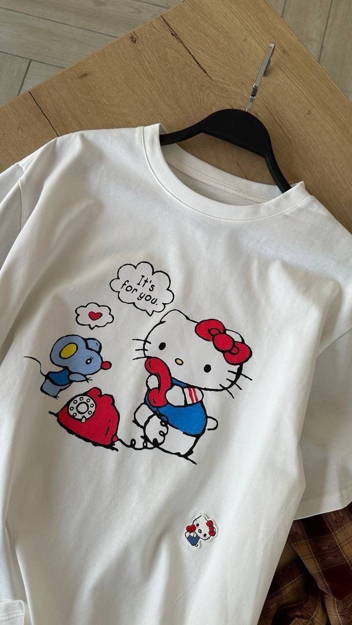 футболка с хеллоу китти,футболка хелло китти,футболка с хеллоу китти твое,hello kitty t shirt,sanrio hello kitty летняя свободная футболка с короткими рукавами