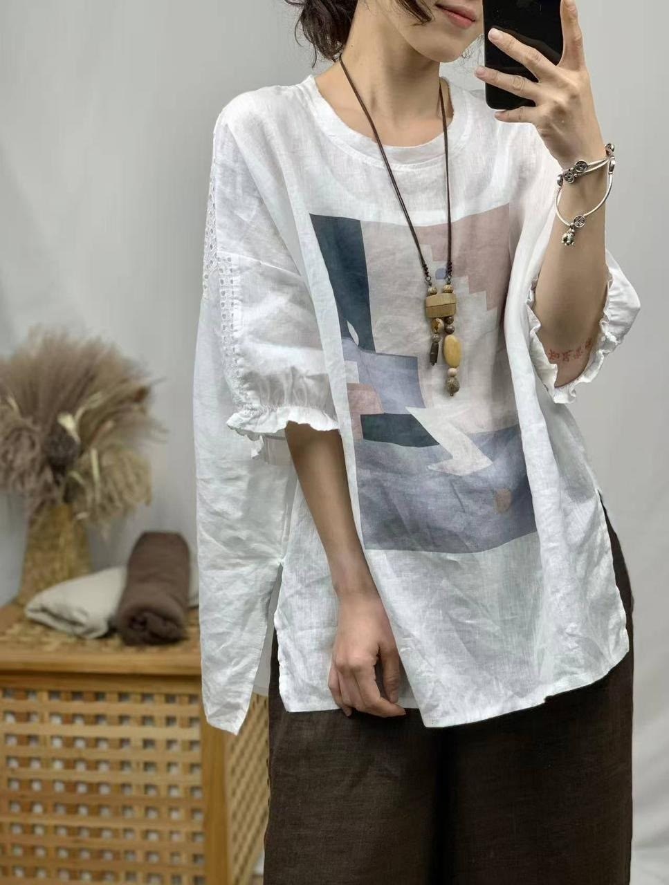 женская блузка,женские льняные футболки,женская футболка из хлопка и льна,футболка женская из хлопка,стильные льняные блузки