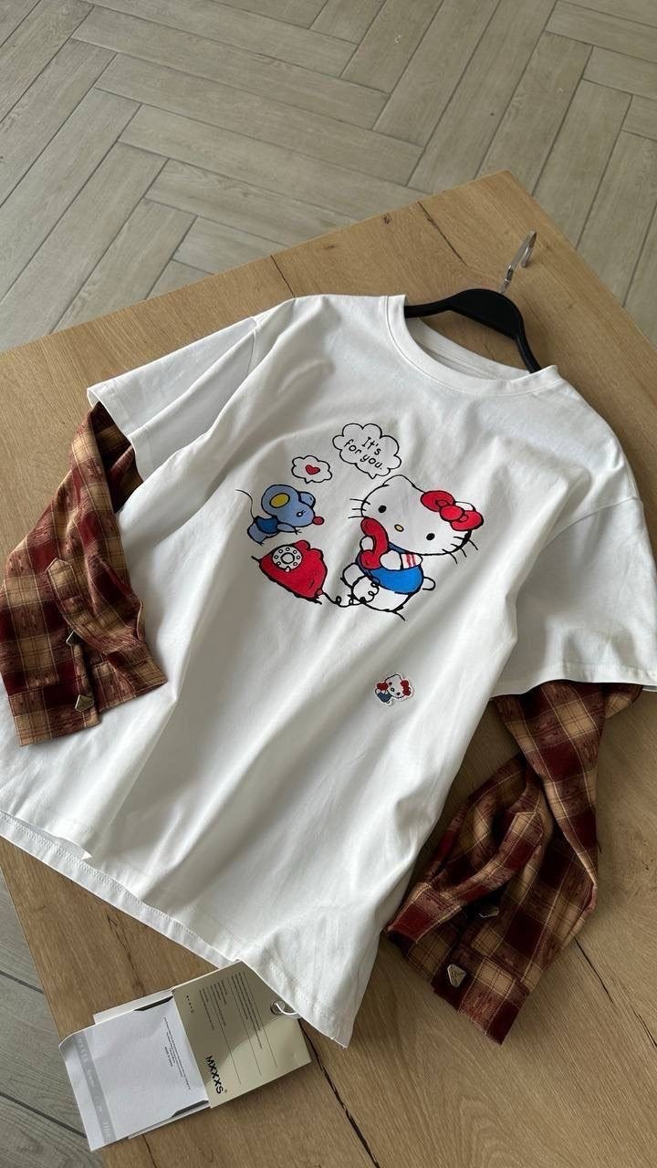 футболка с хеллоу китти,футболка хелло китти,футболка с хеллоу китти твое,hello kitty t shirt,sanrio hello kitty летняя свободная футболка с короткими рукавами