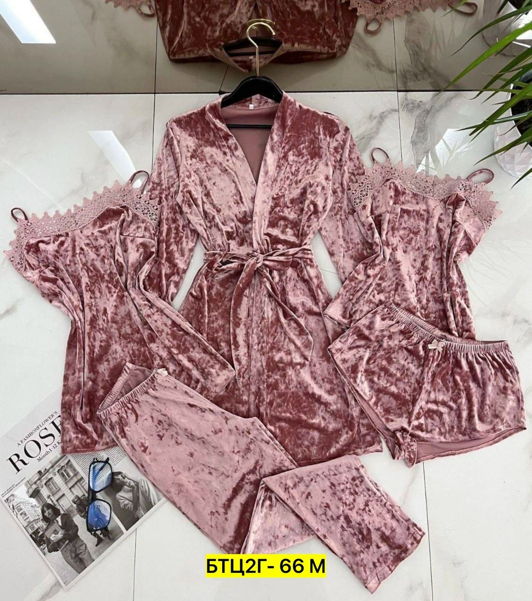 пижама комплект 5 в 1,пижама из бархата,пижама велюр,велюровый комплект,пижама комплект