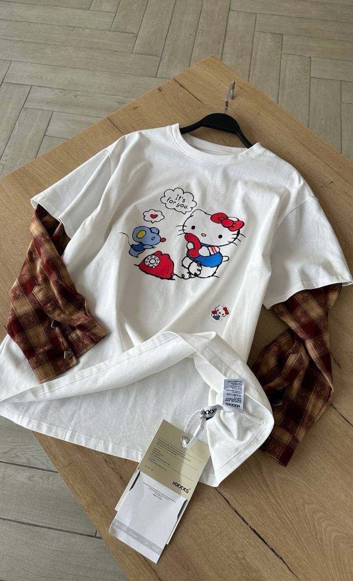 футболка с хеллоу китти,футболка хелло китти,футболка с хеллоу китти твое,hello kitty t shirt,sanrio hello kitty летняя свободная футболка с короткими рукавами