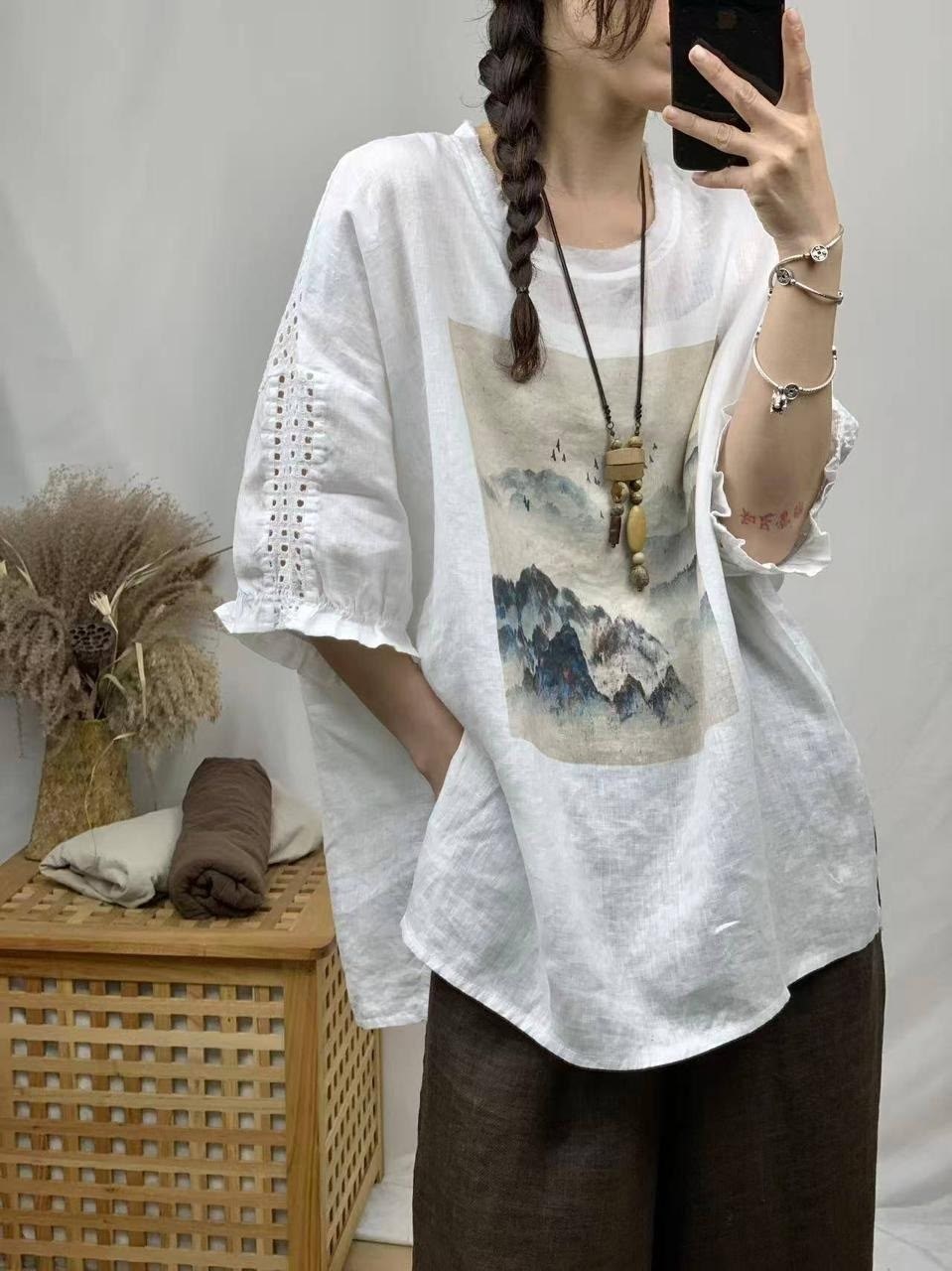 женская блузка,женские льняные футболки,женская футболка из хлопка и льна,футболка женская из хлопка,стильные льняные блузки