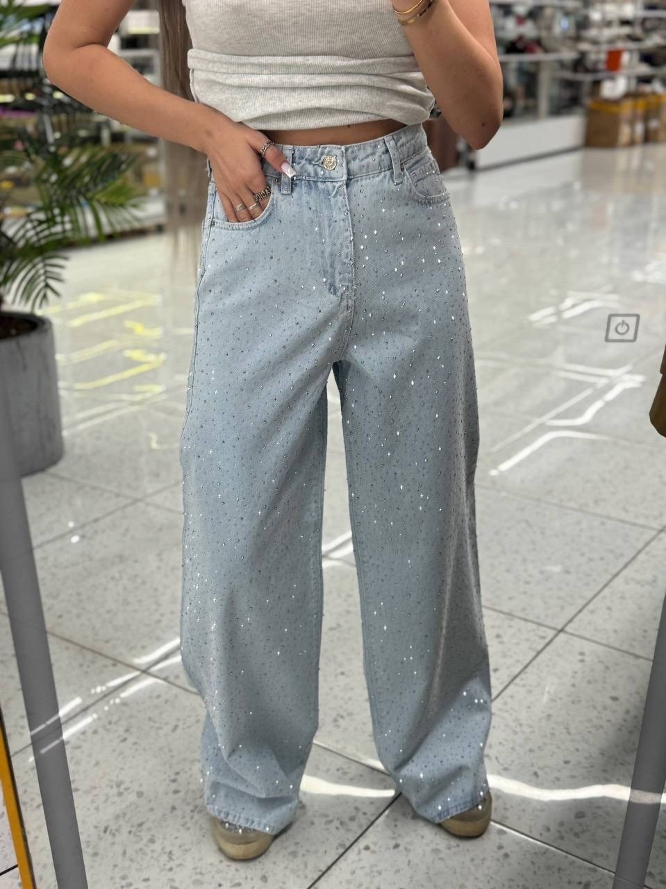джинсы с стразами,широкие джинсы,джинсы женские,женские джинсы с завышенной талией синие бриллиантовые брюки в стиле ретро,широкие джинсы со стразами