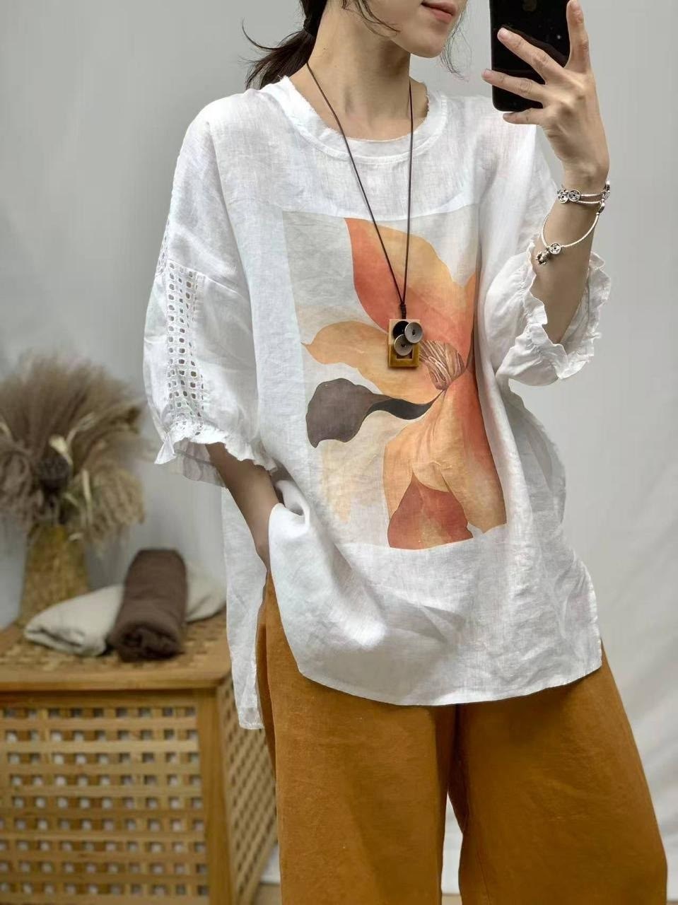 женские льняные футболки,стильные льняные блузки,женская блузка,свободные женские,льняная блузка