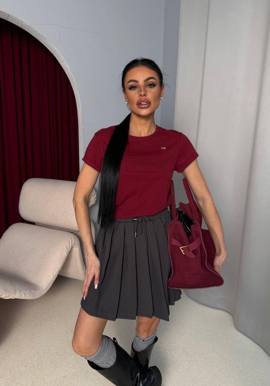 бордовая юбка,юбка плиссе,вязаная юбка,женские сапоги